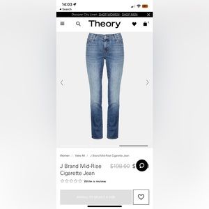 Theory JBrand mid rise cigarette cut jeans